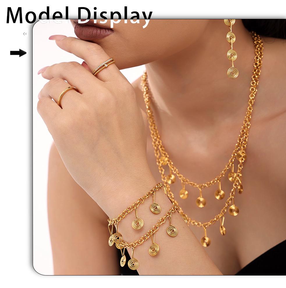 Qiong Yao Stainless Steel Jewelry Set: Mosquito Coil Holder, Tassel Earrings, Necklace, Anklet - New Ins Style for Women