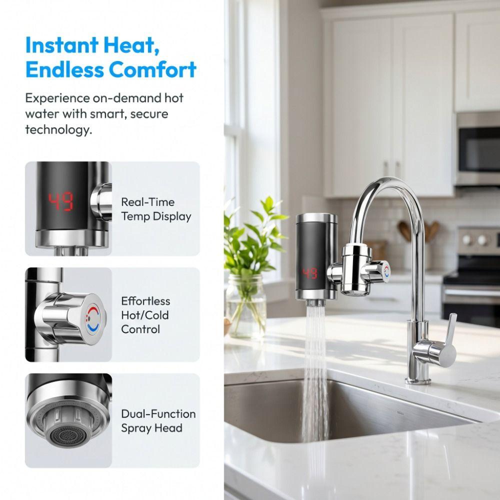 Temperature Display Tankless Heaters Digital Display Heating Faucet Bathroom