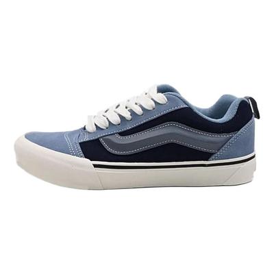 Knu Skool Fabric Cow Split Leather Soft Comfortable Thin Sole Durable Low Top Skate Shoes Unisex Sneaker Blue VN000D6CJDU