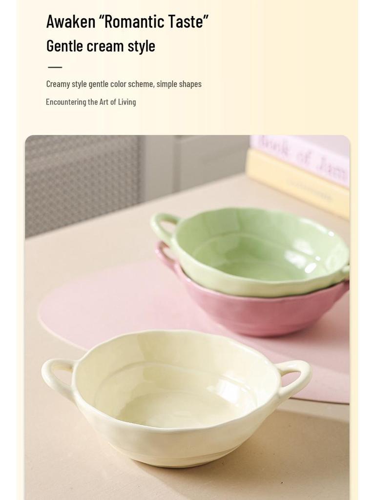 Retro Ceramic Double-Handle Soup and Rice Bowl - Japanese Creative Design