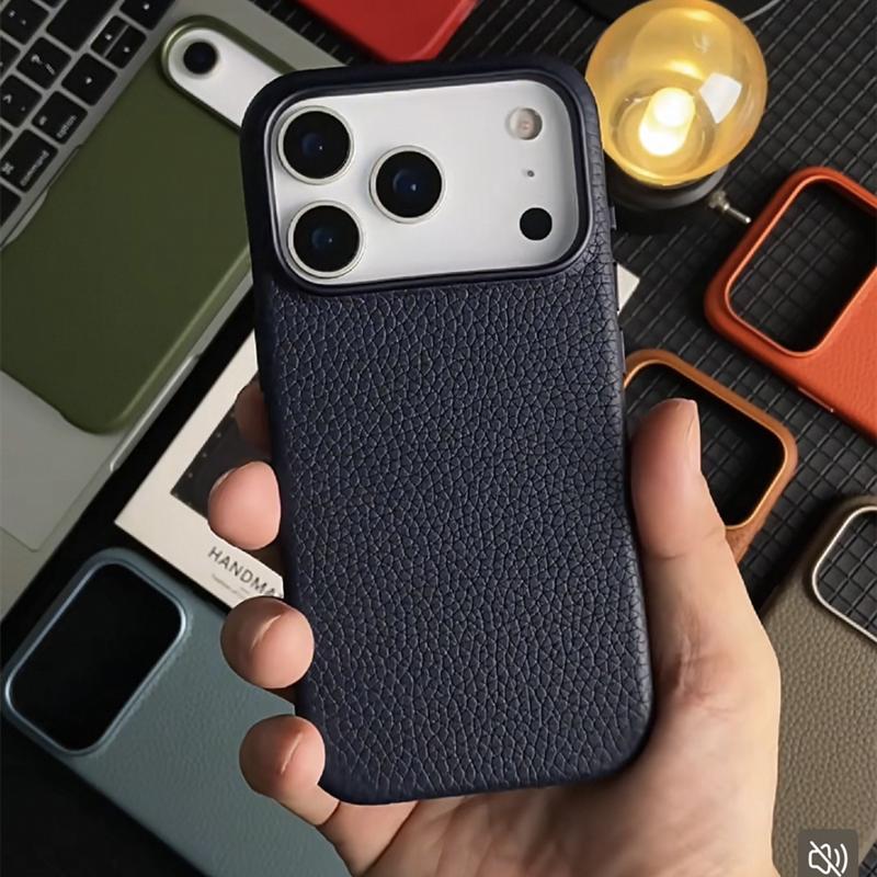 Melkco With AI Button Genuine Leather Case for iPhone 17 Pro Max Air 17 Plain Cowhide Metal Buttons Magnetic Attraction Cover