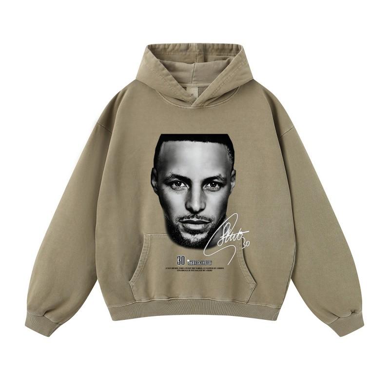 Mens Oversized Cotton Hoodie Streetwear Loose Fit Heavyweight Sweatshirt With Distressed Wash Effect