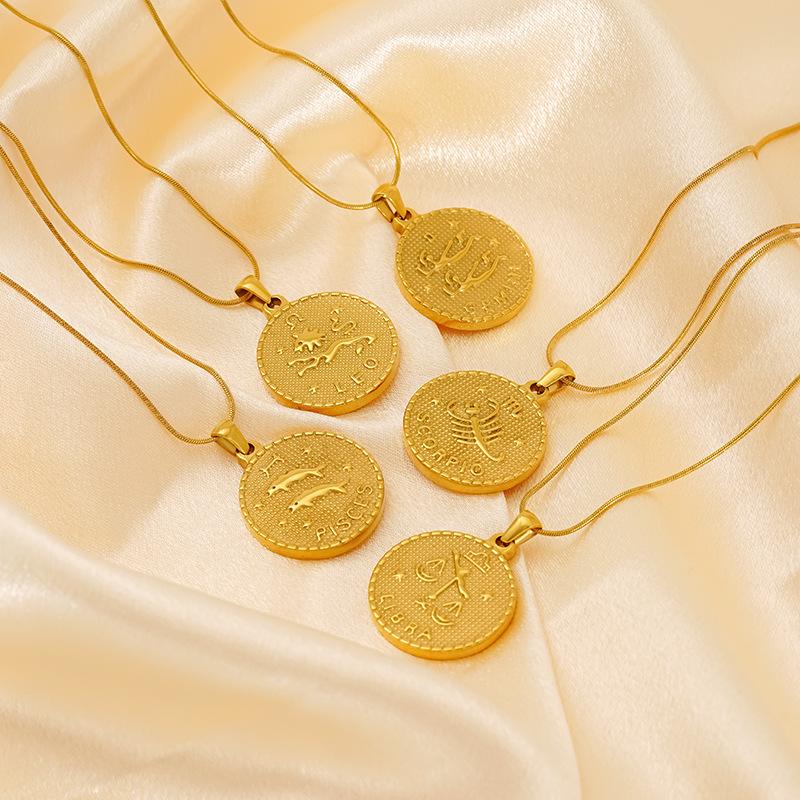 2026 Retro Round Brand Constellation Pendant Plated 18K Twelve Constellation Necklace Women's High Sense Does Not Fade