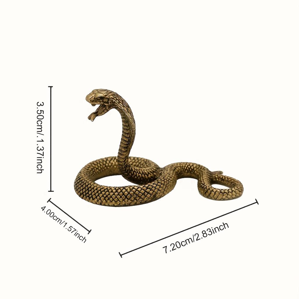 3D Retro Style Brass Cobra King Snake Sculpture Courtyard Desktop Decoration Exquisite Reptile Statue Home Decoration Gifts