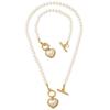 Beaded Heart Pendant Jewelry Set Crystal Pearl Necklace Set Necklace Bracelet Set  Wedding Party