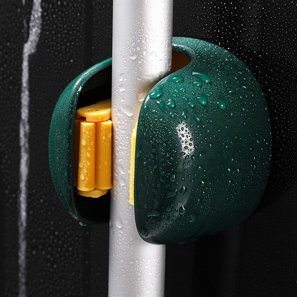 Mop Holder Wall Mount No Drilling Secure Fixation Anti Falling Mop Broom Hanger for Bathroom Kitchen Balcony Green