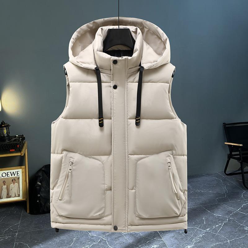 Young and young autumn and winter men's trendy cotton vest removable hat thickened casual warm vest vest vest fashion jacket
