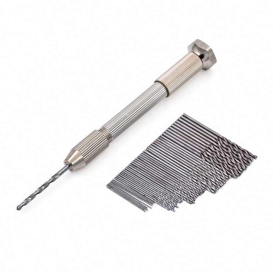 51Pcs/Set Mini Micro Aluminum Hand Drill with Keyless Chuck Twist Drill Bit Sets