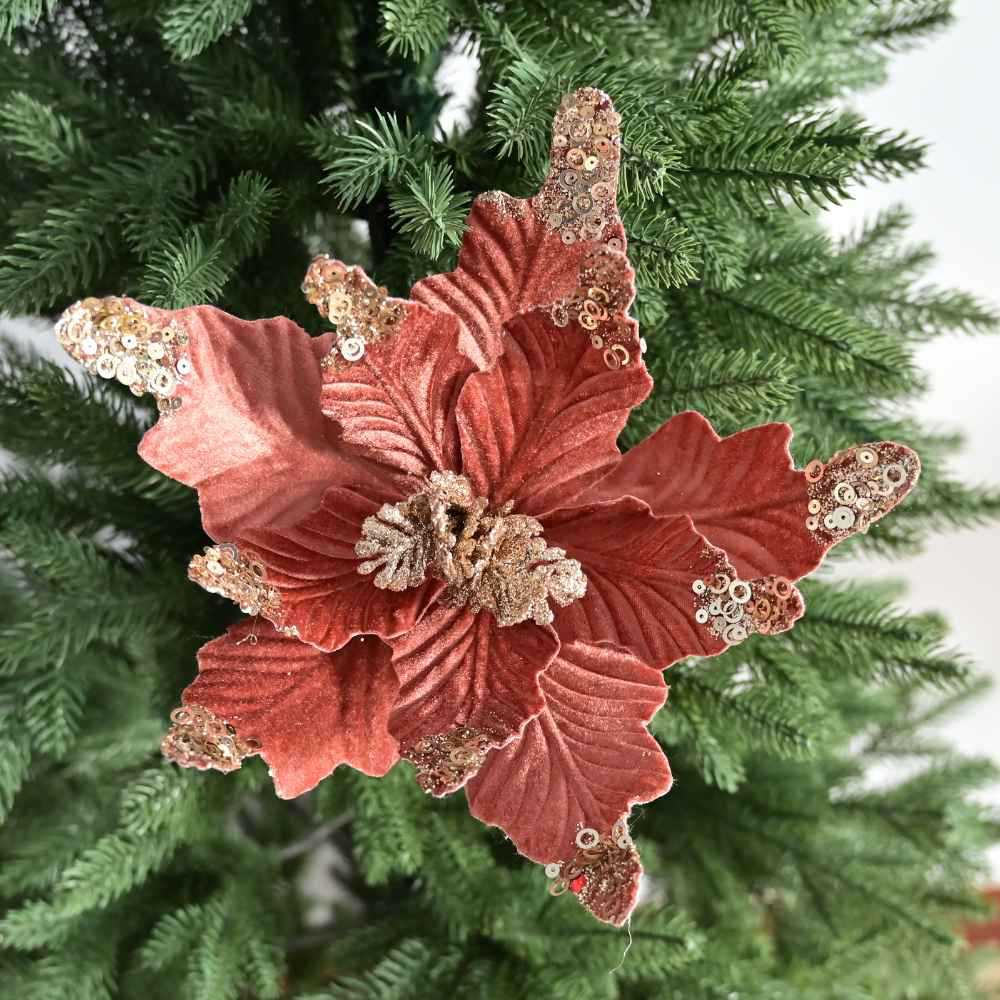 Simulation Christmas Flower 35cm Flannel Sequins Christmas Flower Christmas Tree Ornament Home Christmas Ornament
