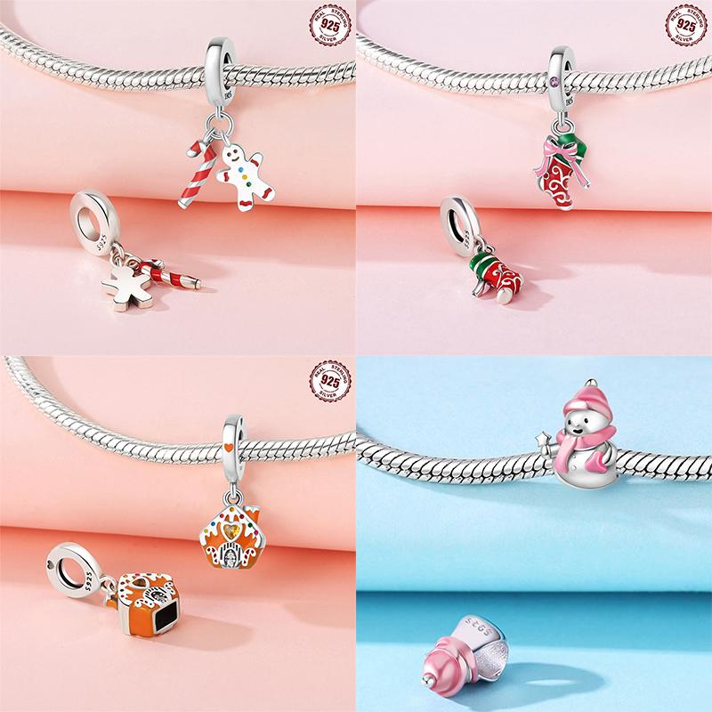 Charms Christmas Series Christmas Hat Socks Bell Snowman Copper Beads Pendant Women Original Bracelet Diy Christmas Gift