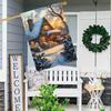 Merry Christmas Double-Sided Garden Flag - Festive Wooden House & Holly Design, Polyester, No Electricity Needed,  Outdoor Decoration