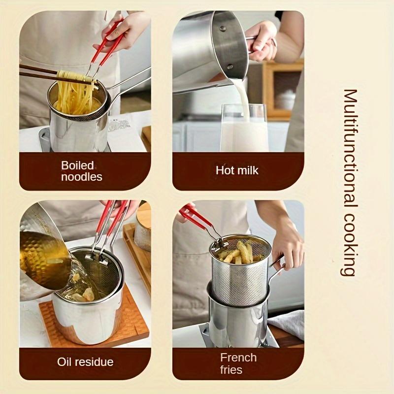 Stainless Steel Gas Fryer with Oil Filter Basket Multi-function Mini Frying Pan for Home Use Oil Saving Design