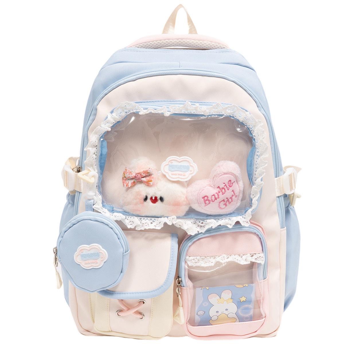 

Colorful Multi-Layer Backpack for Middle & High School Girls Without pendant синий