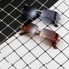 HBK 2023 Rimless Gradient Lenses Diamond Square Sunglasses UV400 Protection Alloy Frames Women