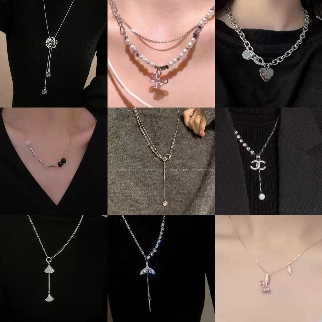 Baroque Pearl Pink Butterfly Pendant Necklace Female, Fashionable High-end Light Luxury Stacked Wearing Double Collarbone Chain