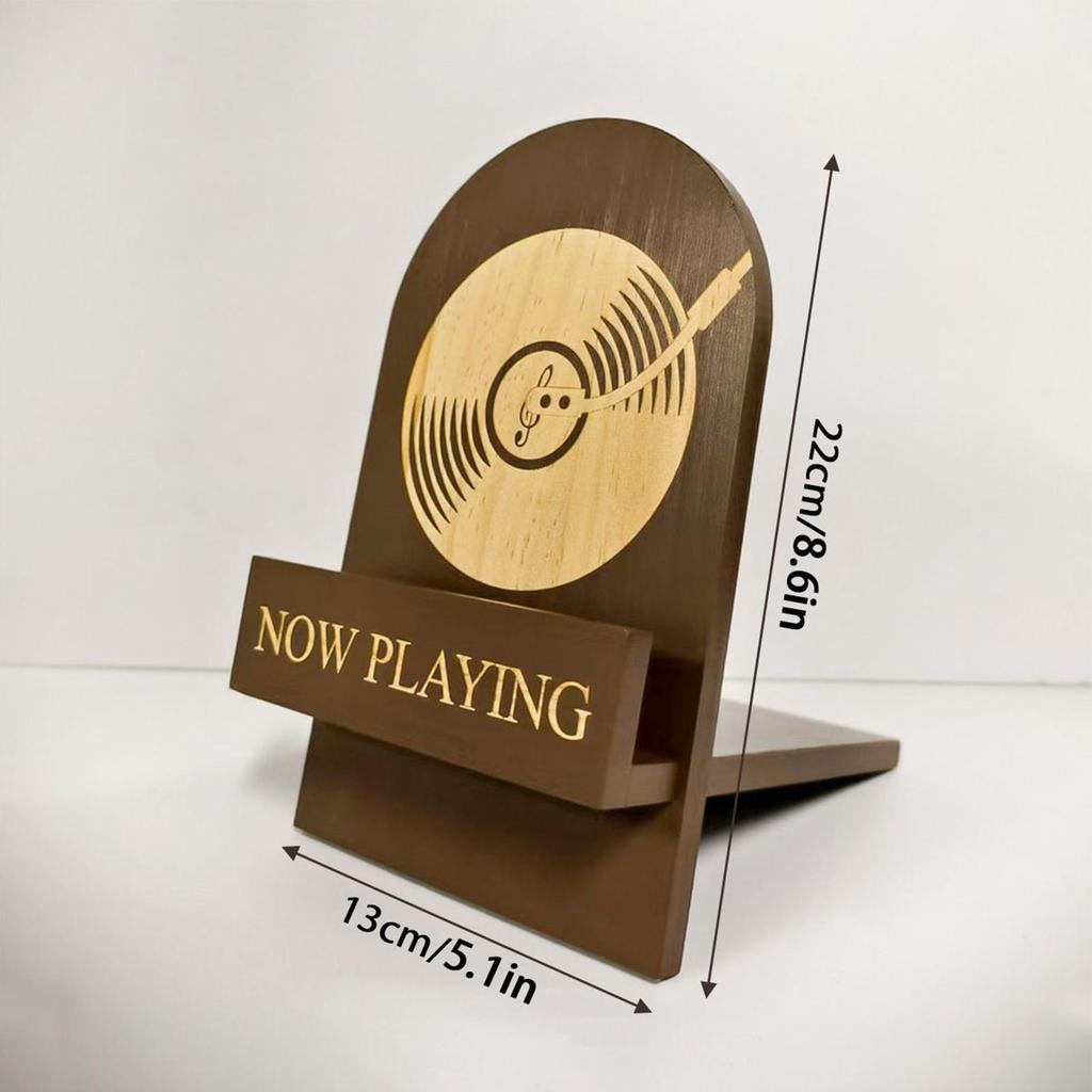 Wooden Record Stand Rotating Vinyl Record Storage Rack Vintage Decorative Album Display Holder With "Now Playing" Logo