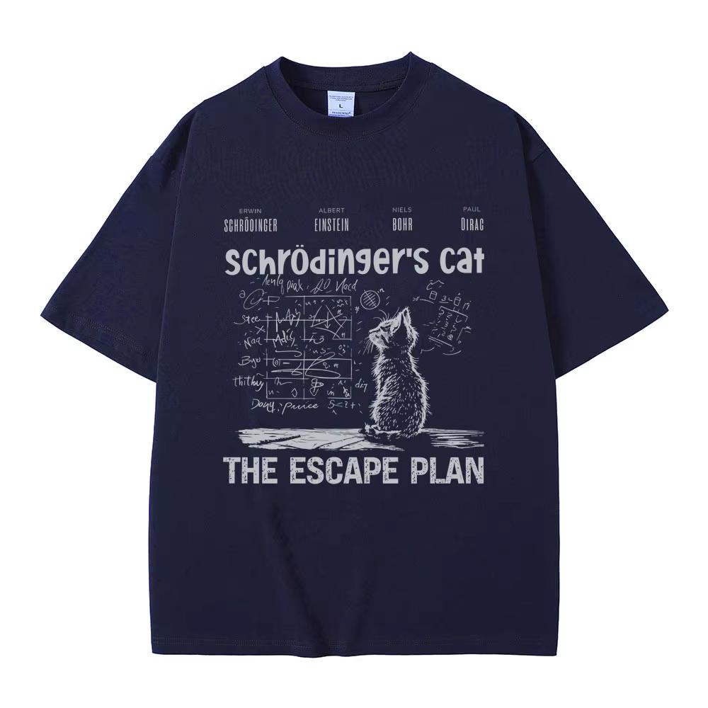 Schrodinger Cat The Escape Plan Funny Meme Print T-shirt Men Women Casual Cotton Vintage T Shirt Men's Oversized T-shirt
