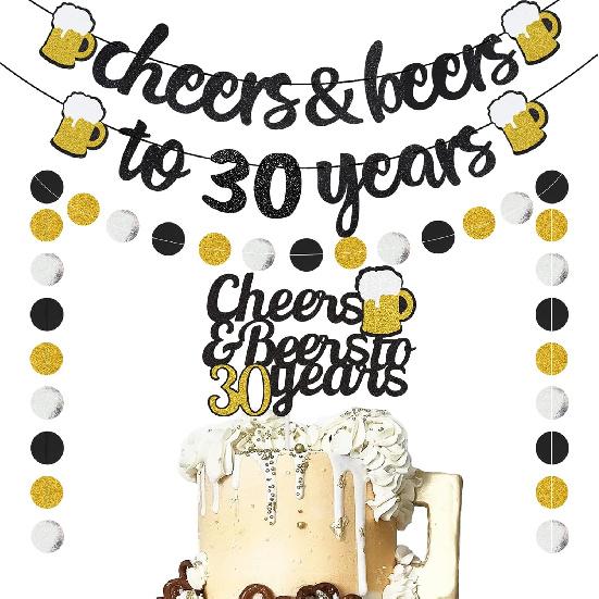 60th Birthday Decorations for Men - Cheers and Beers to 60 Years Banner and Cake Topper, Glittery Circle Dots Garland, 60th Birthday Party Supplies 30th