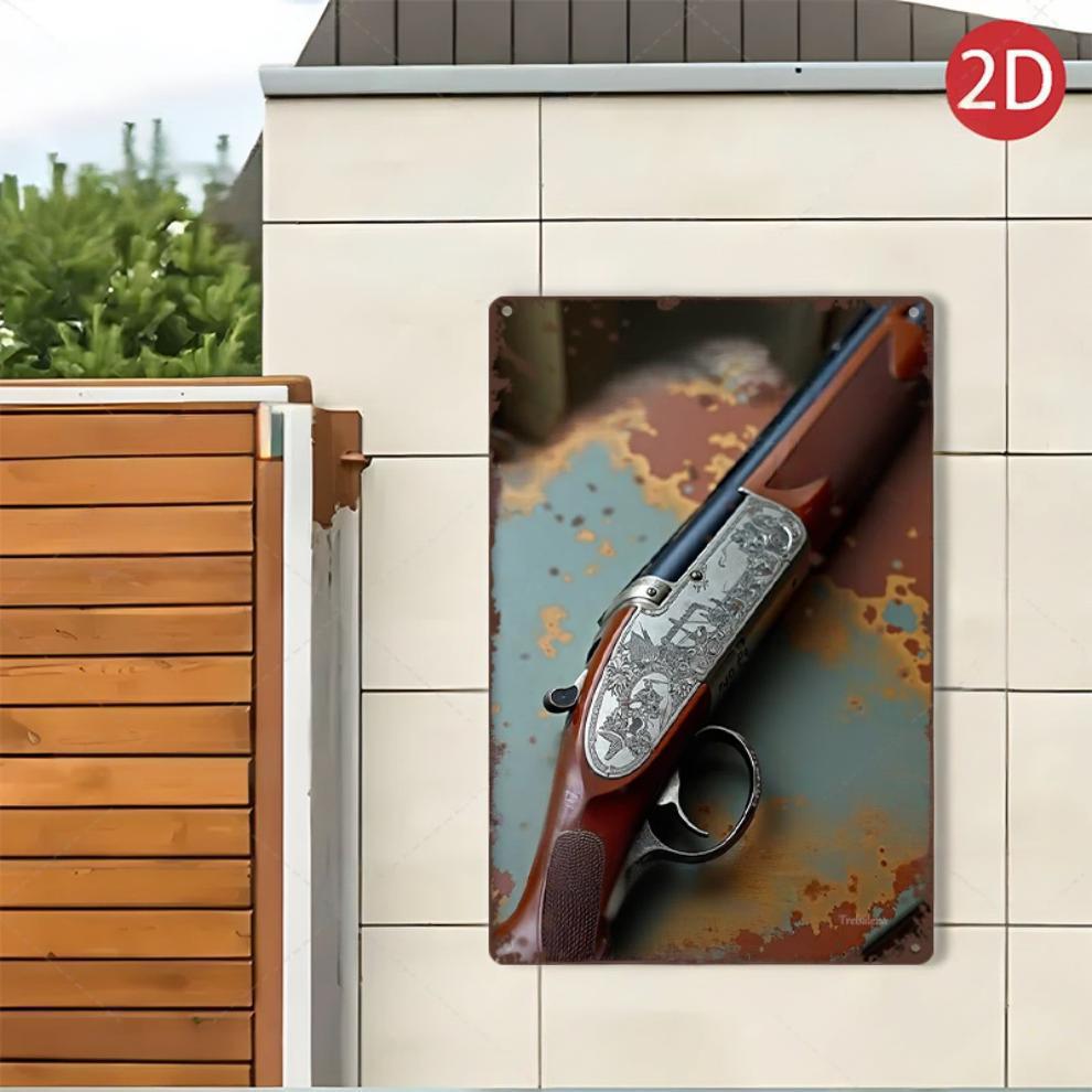 1PC 2D Flat 8*12inch Metal Sign Vintage Shotgun Rustic Metal Art Decor