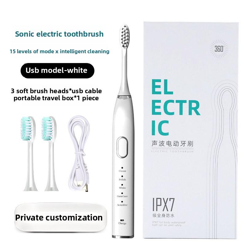 

Бытовая вибрационная зубная щетка с мягкой щетиной, перезаряжаемая автоматическая звуковая электрическая зубная щетка для взрослых, очиститель зубов [3 brush heads]