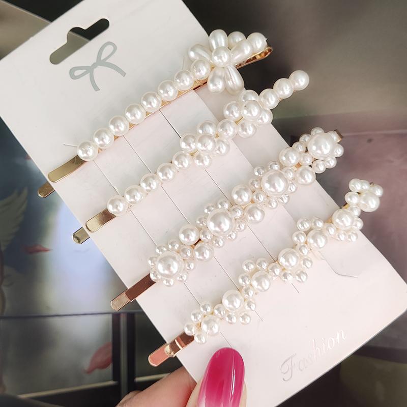 Pearl Hair Clip For Women Korean 3/4pcs Geometric Hairpins Set Hair Berrettes Girl Hairgrip Side Clip Hair Accessories