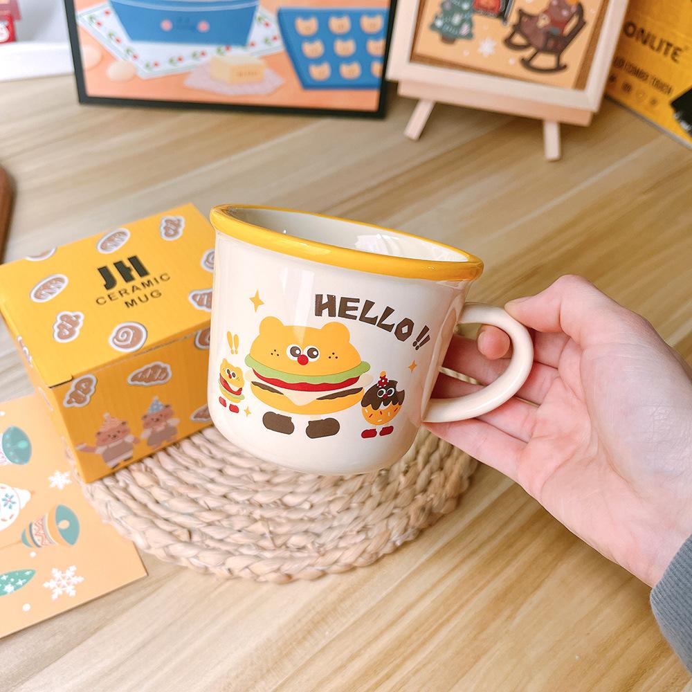 Cute Korean Version Burger Cartoon Ceramic Cup Mug Children's Breakfast Cup Milk Cup Coffee Cup Souvenir