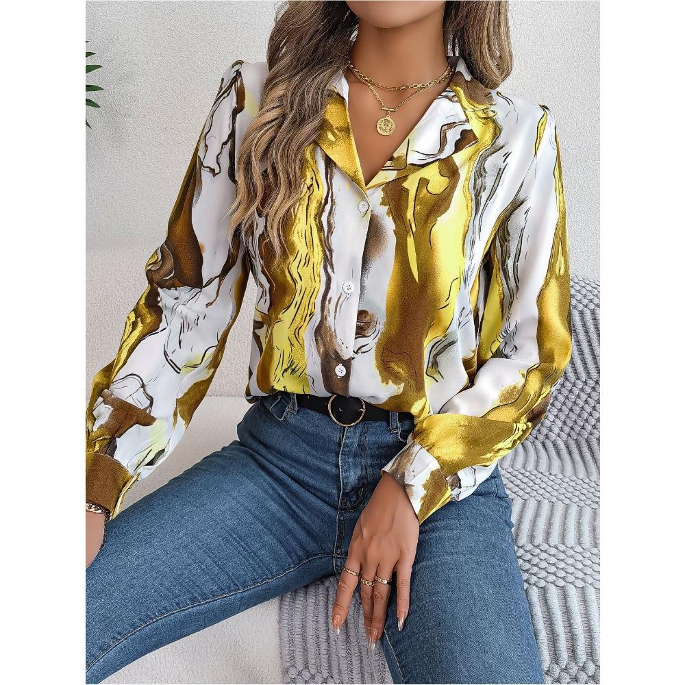 Casual Contrast Striped Suit Collar Long-sleeved Shirt