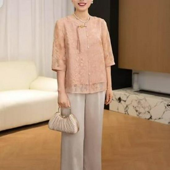 

Mom s Summer Chic Seven-Sleeve Chiffon Top: 2026 Middle-Aged & Elderly Women s Versatile T-Shirt XL розовый