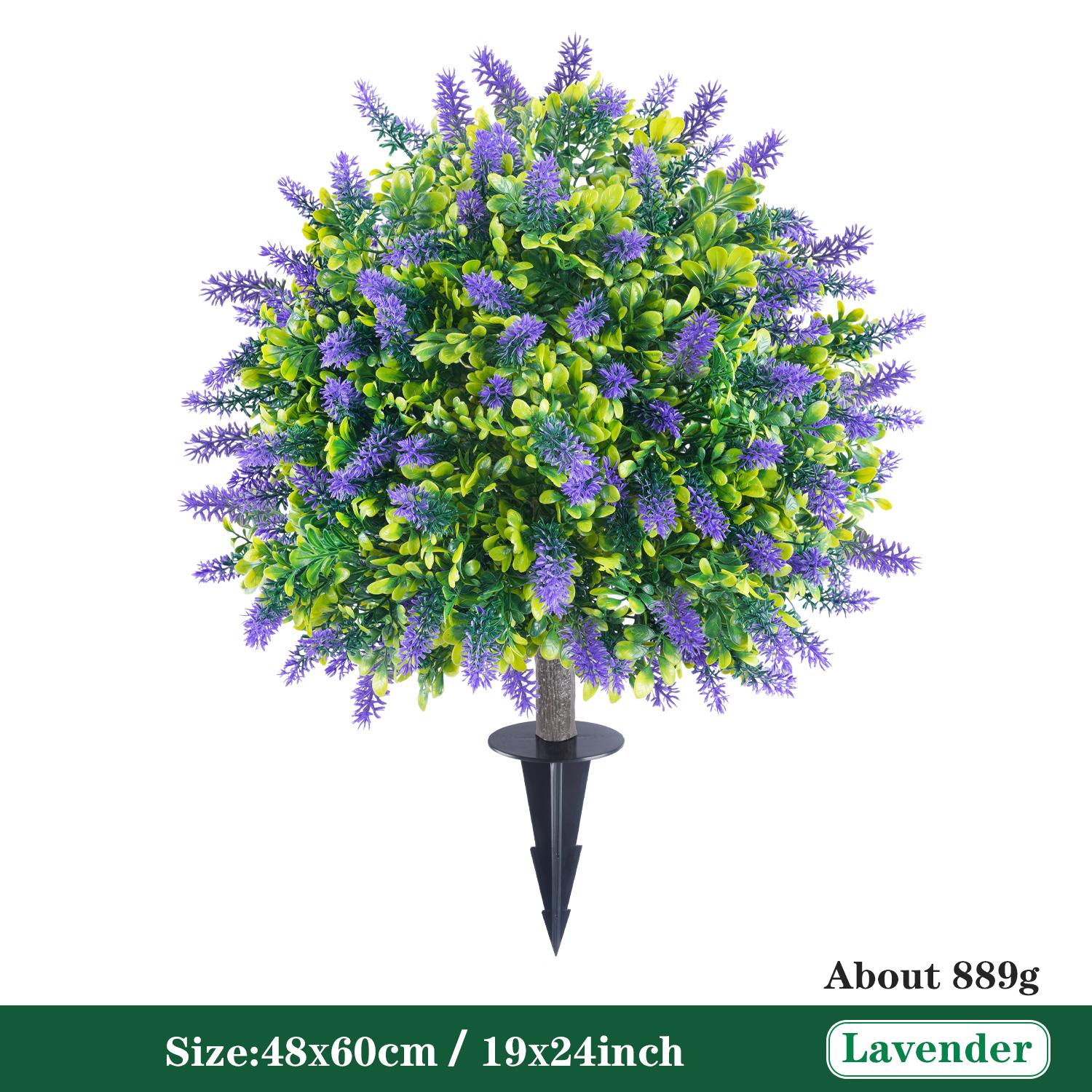 

60cm Artificial Lavender Topiary Ball with Stake UV Resistant Fake Plant for Outdoor Garden Patio Pathway Decor