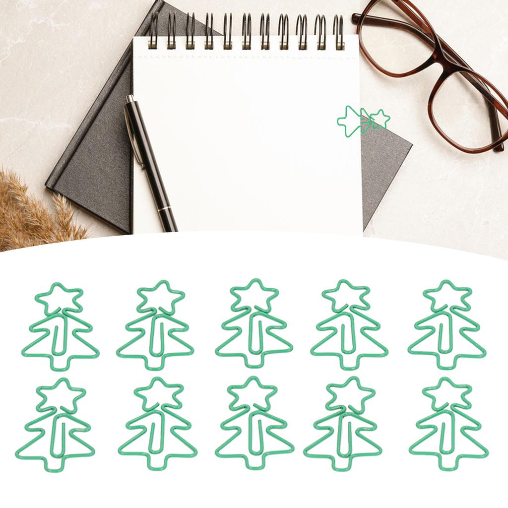 100 Pcs Shaped Paper Clips Green Christmas Tree Shape Metal Electroplating Process Portable Office C