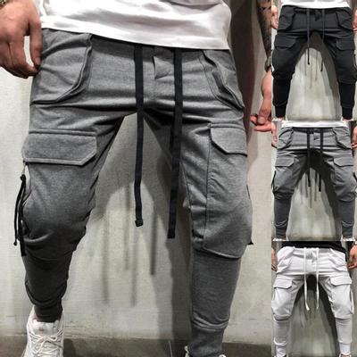 Sportliche Herren einfarbige Cargohosen mit Kordelzug und mehreren Taschen, knöchellang