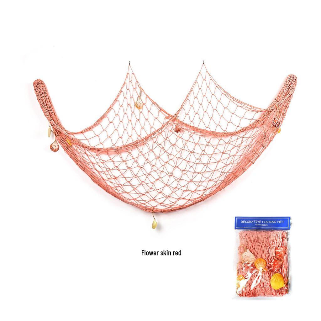 Mediterranean Style Cotton Rope Decorative Fishing Net with Shells for Wall Decor