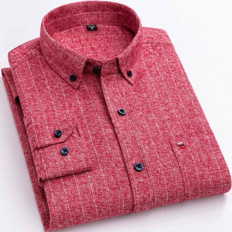 

Spring and Autumn Shirt Plus Sizecotton Sanding Long-sleeve Shirts for Men Slim Fit Plain Shirt Striped Plaid Single Pocket Clothes 7XL 7XL