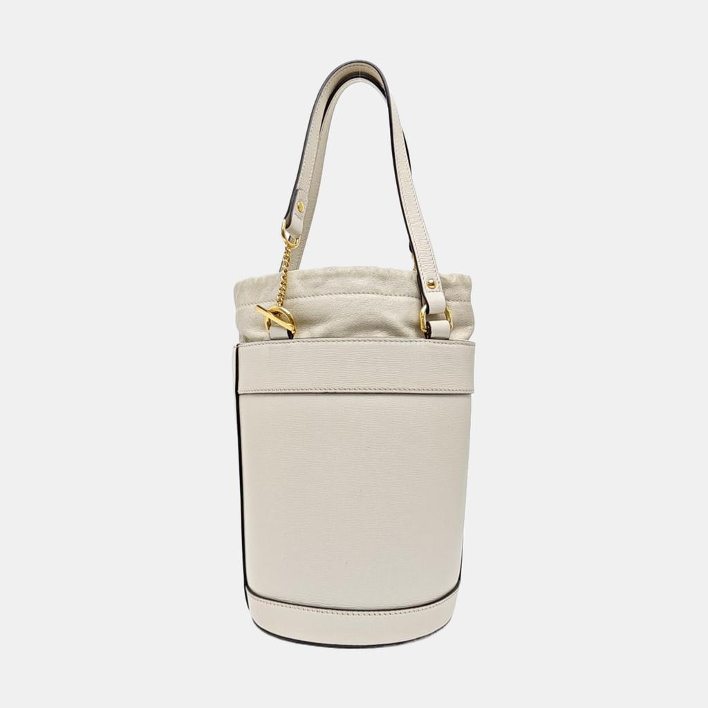 [Pre-Owned] Horsebit 1955 Vintage Gold Buckle Drawstring Leather Bucket Bag - Very Good #FB0RHE