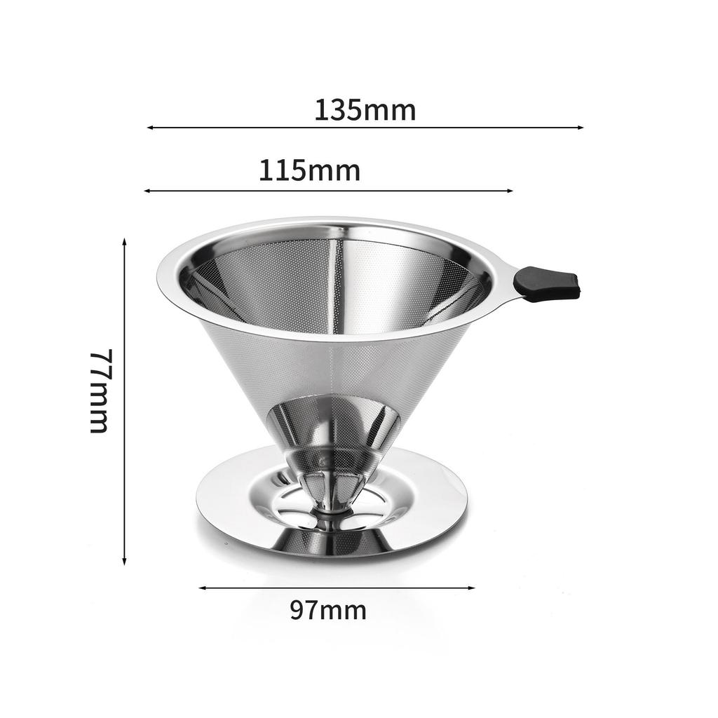 Hand-Drip-Kaffeefilter aus Edelstahl mit Basis & Verbrühschutz-Netztrichter