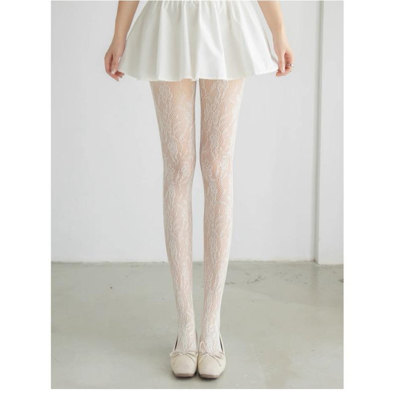 Women Sweet Floral Hollow Out Jacquard Thin Fishnet Pantyhose Stockings