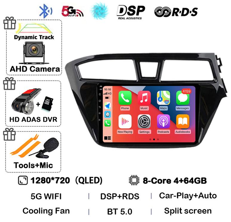 Android 14 Carplay Auto WIFI+4G For Hyundai I20 RHD 2015 2016 2017 2018 Car Radio Multimedia Player Stereo Head Unit 2din Audio
