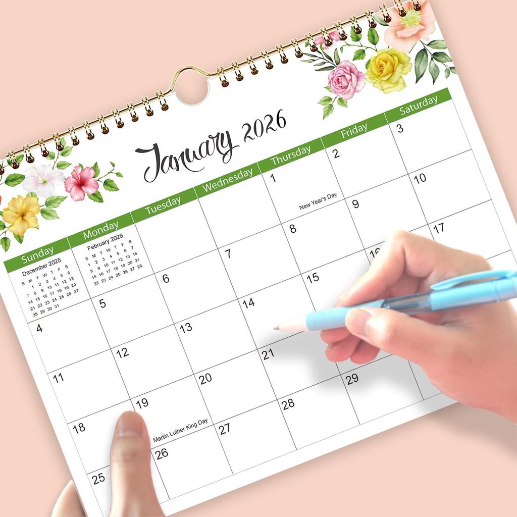 2026 Wall Calendar - 2026 Calendar Runs from January 2026 to December 2026, 8.5" x 11", Floral Calendar for Wall or Desk, Feminine Design for Office,