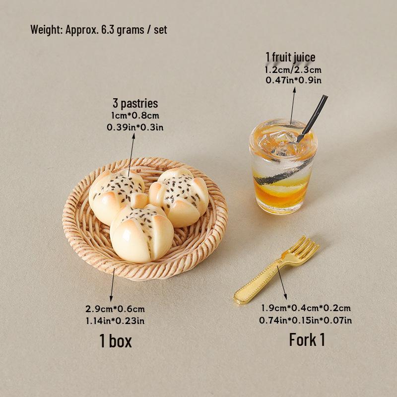 Mini Dollhouse Pastry & Fruit Juice Scene Accessories Set