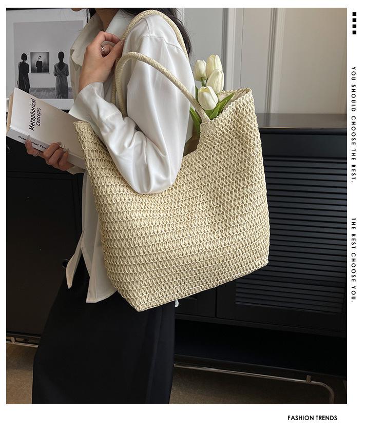 2026 Spring/Summer Women's High-End Straw Woven Tote Bag - Large Capacity Beach Bag