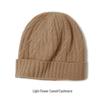Women's Warm Cable Knit Turn-up Hat - Pure Cashmere, Ear Protection, Windproof, Solid Color for Autumn/Winter