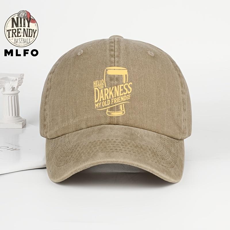 Vintage Fun Beer Lovers Washed Baseball Cap Hello Darkness My Old Friend Slogan Printed Curved Brim Cap Beer Printed MenS 1pc