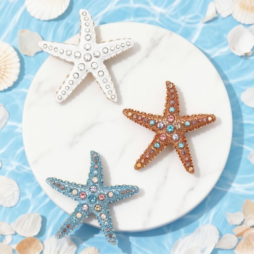 Gifts Starfish Pin Party Jewelry Metal Badge Classic Rhinestone Starfish Brooches Women