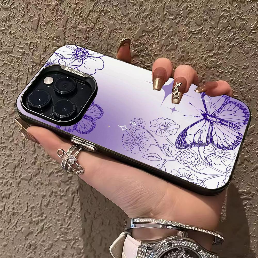 Beautiful Purple Butterfly Pattern Phone Case Suitable for iPhone 17 16 15 14 13 12 11 Pro/Max/Plus Shockproof and Anti Drop