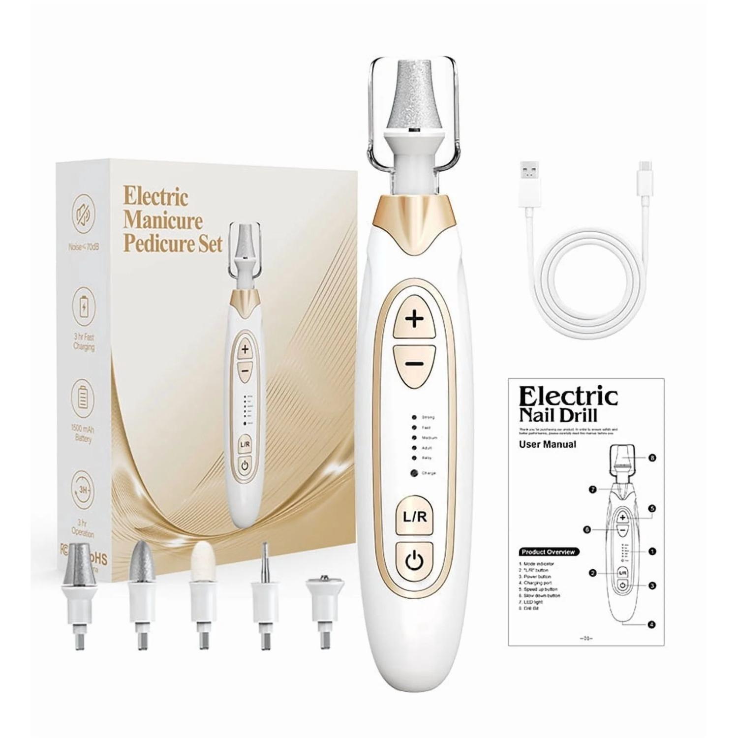 Cordless Electric Nail File Set, Rechargeable Toe Nail Buffer and Sander, Toenail Grinder for Thick Toenails, Manicure Pedicure Drill Kit, Hand Feet белый
