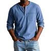 Maglietta da uomo Girocollo Bottoni Colletto Manica Lunga T-shirt con Taschino Frontale Tinta Unita Vestibilità Slim Top Casual