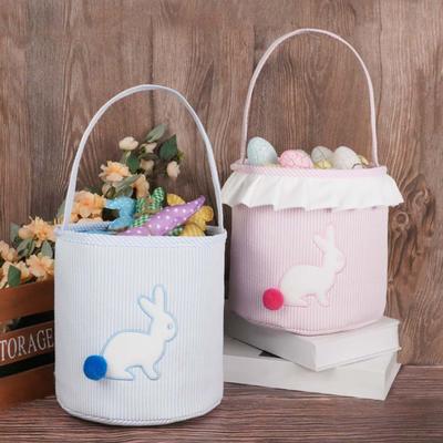 Easter Storage Bag Cute Bunny Bucket with Long Ears And Tail Handheld Soft Fabric Candy Holder for Holiday Parties Picnics Gift Decoration