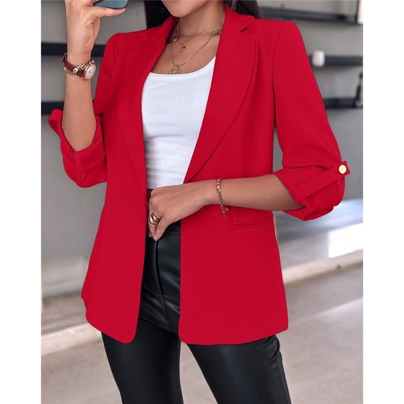 Women's Solid Color Long-sleeved Cardigan Suit Jacket, Business Style, Simple Unbuttoned Jacket For Formal Occasions