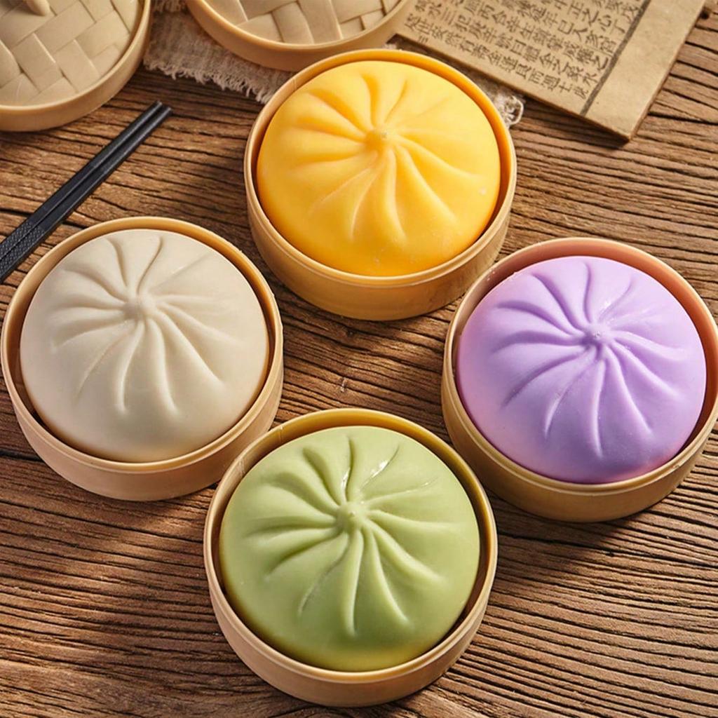 Dumpling Stress Balls Toy with Steamer Simulation Food Squishies Bun Fidget Sensory Toys for Home Desktop Decoration Party Gifts