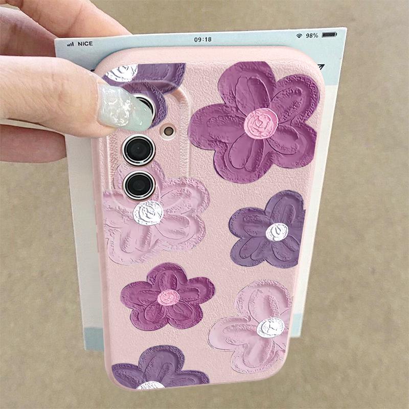 Coque Fleurie Rétro Rose Noire Pour Samsung S26 Ultra A57 A37 A17 A18 S25 S24 S23 S22 Ultra S21 FE A15 A35 A55 A16 A36 A56 5G Couverture Texture Cuir